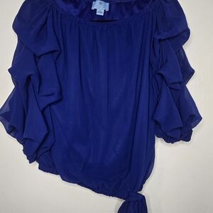 CeCe Blue Ruffled Tie Front Blouse